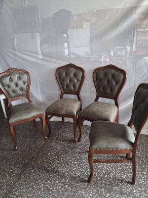 Bengi Ankara Mobilya Sandalye  Klasik 90612 Model Kayın Aslan Ayak Ceviz Nubuk Kumaş 4 Adet El Yapım