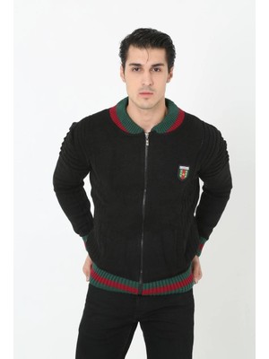 Nemere Tam Fermuarlı Triko Hırka - Siyah