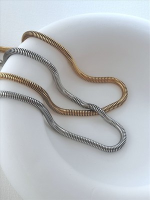 QA Quella Accessories Çelik Kalın Silindir Gümüş & Gold Kolye 40+5 cm - Gümüş