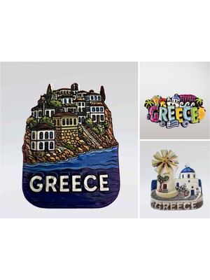 Mundy Greece (Yunanistan) Temalı Kabartmalı Polyester 3 Lü  Magnet Seti Buzdolabı Süsü (KOD:1086)