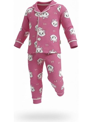 Kedi Baskılı Kız Bebek 2 Li Pijama Takım - Fuşya - 6 - 9 Ay Fuşya