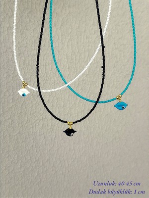 QA Quella Accessories Lak Kaplama Göz Dudak Boncuk Gold Kolye - Siyah