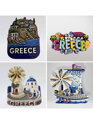 Mundy Greece (Yunanistan) Temalı Kabartmalı Polyester 4 Lü  Magnet Seti Buzdolabı Süsü (KOD:1088)