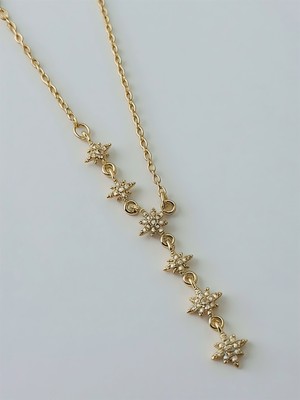 QA Quella Accessories Çelik Yıldız Sallantılı 14K Altın Kaplama Y Dekolye Gold Kolye 40+5+5 cm