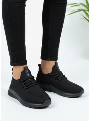 Homiro Bağcıklı Triko Unisex Spor Ayakkabı-Siyah