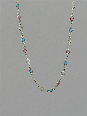 QA Quella Accessories Özel Kaplama Pembe-Mavi Zirkon Y Kolye-Bileklik-Halhal 70 cm