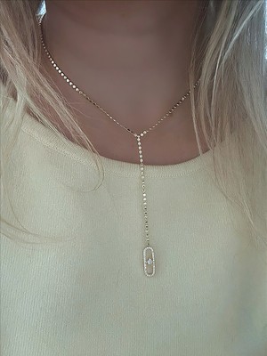 QA Quella Accessories Rodyum Yassı Arpa Zincir 14K Altın Kaplama Gold Y Dekolte Kolye 45+5 cm