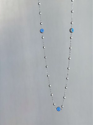 QA Quella Accessories Çelik Topçuk Nazar Silver Uzun Kolye 60 cm