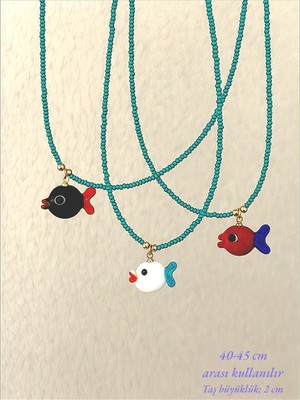 QA Quella Accessories Lak Kaplama Turkuaz Boncuk Balık Gold Kolyeler - Siyah