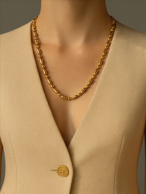 QA Quella Accessories Çelik Silindir Sıralı Topçuk 14K Gold Uzun Kolye 60+5 cm