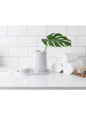 Helis Craft Mermer Görünümlü 3'lü Dekoratif Set: Sunum Tabağı, Vazo ve Tealight Mumluk