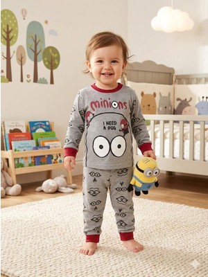 Yağmur Giyim Supermını Minions Desenli Kız Çocuk Pijama Takımı 1-3 Yaş 1030