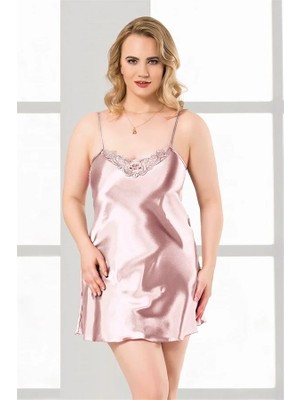 Hayat Store Arias Closet Büyük Beden Somon Kısa Saten Gecelik