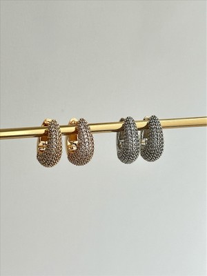 QA Quella Accessories Özel Seri Halka Zirkon Bombe Gümüş & Gold Küpeler