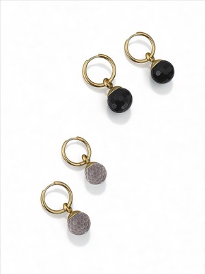 QA Quella Accessories Çelik Kristal Top Sallantılı Halka Siyah & Beyaz Gold Küpeler - Beyaz