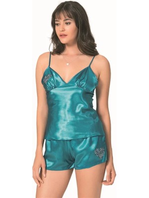 Hayat Store Arias Closet Petrol Saten Babydoll Şort Takımı