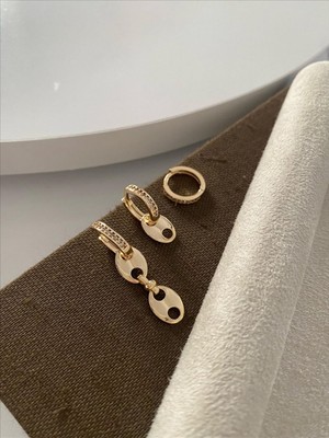QA Quella Accessories Özel Seri  Üçlü M  Gold Küpe