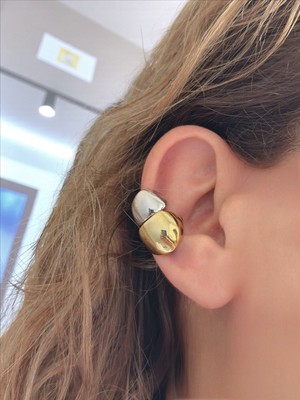 QA Quella Accessories Özel Seri Kalın Birleşik Tasarım Gümüş-Gold Earcuff Kıkırdak Küpe