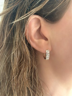 QA Quella Accessories Xuping Baget Beyaz Zirkon Taş Gold Küpe