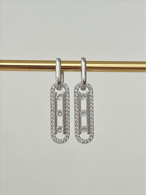 QA Quella Accessories Rodyum Messika  Zirkon Taş 14 Ayar Gümüş Kaplama Sallantılı Silver Küpe