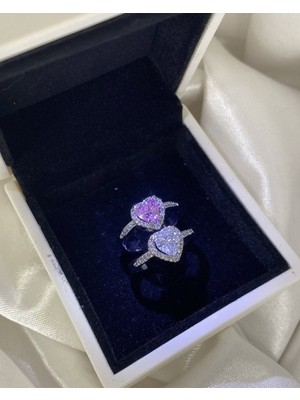 Işıklı Kutuda Ikili Kalpli Yüzük Pembe ve Beyaz Renk