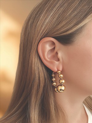 QA Quella Accessories Rodyum Halka Iri Topçuk Sıralı Soft Rose-Gold Küpe