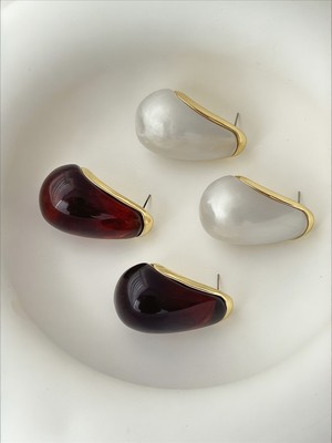 QA Quella Accessories Özel Seri Iri Dolgu Damla  Sedef Beyaz & Kahve 14K Gold Küpe - Kahverengi