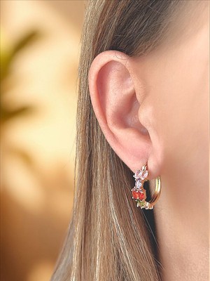 QA Quella Accessories Rodyum Renkli Zirkon Halka Soft Gold Küpe