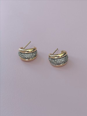 QA Quella Accessories Çelik Çift Renk Mini Halka Kıvrım Zirkon 14K Altın Kaplama Gold Küpe