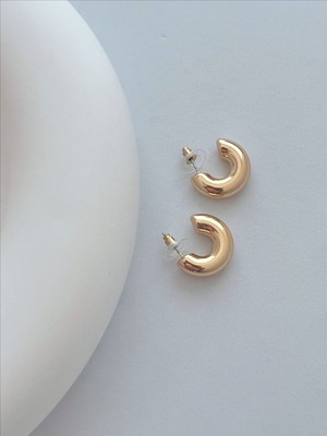 QA Quella Accessories Rodyum Bombeli Yarım Ay  Halka Gold Küpe