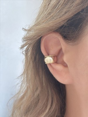 QA Quella Accessories Özel Seri  Düz Kalın Gümüş & 14K Gold Earcuff Kıkırdak Küpe  - Gold