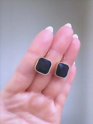 QA Quella Accessories Çelik Doğal Taş Sallantılı Lacivert & Kahve Gold Küpeler - Koyu Lacivert