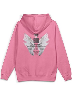 Overoz Trust In God Melek Kanadı Angel Sırt Baskılı Kapüşonlu Yarı Oversize Sweatshirt Pembe Hoodie 1387