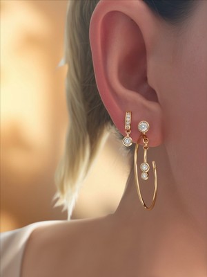 QA Quella Accessories Xuping Tasarım Ayrı  Zirkon Sallantılı 14K Soft Rose-Gold Küpe