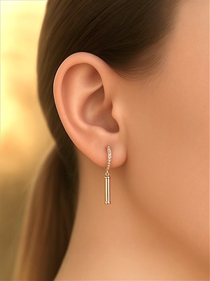 QA Quella Accessories Xuping Tasarım Halka Zirkon Silindir Sallantılı Soft Rose-Gold Küpe
