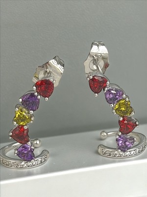 QA Quella Accessories Xuping Kalpli Renkli Zirkon Delikli Earcuff Kıkırdak Küpe - Sol