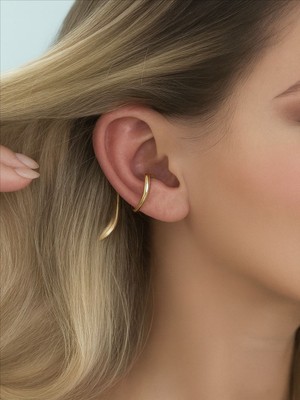 QA Quella Accessories Rodyum Tasarım   Earcuff 14 Ayar Gold Kıkırdak Küpe
