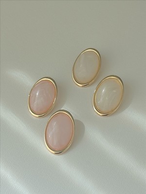 QA Quella Accessories Özel Seri Sedef Düğme Pembe & Krem 14K Gold Küpe - Krem