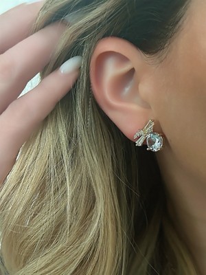 QA Quella Accessories Çelik Fiyonk  Değişen Zirkon 14K Gold Küpe