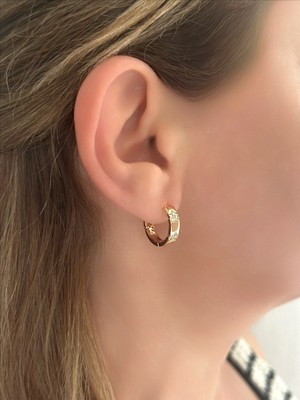 QA Quella Accessories Xuping Halka Zirkon Çiçek Soft Rose Gold Küpe