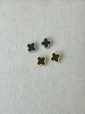 QA Quella Accessories Çelik Mini Yonca Gümüş & Gold Küpe - Gümüş