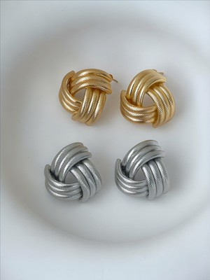 QA Quella Accessories Rodyum Üçlü Sarmal Burgu Tırtıklı Düğüm 14 Ayar Altın Kaplama Gold Küpe - Gold
