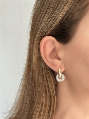 QA Quella Accessories Özel Seri Zirkon Içiçe Halka Gümüş-Gold Küpe