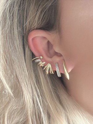 QA Quella Accessories Rodyum Tasarım Çoklu Görünüm Earcuff   Zirkon 14 Ayar Gold Kıkırdak Küpe