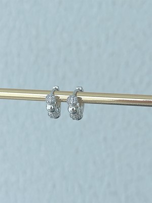 QA Quella Accessories Rodyum Mini Topçuk Halka Zirkon Taş Gümüş Kaplama Küpe