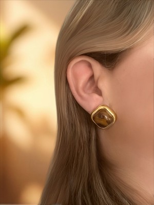 QA Quella Accessories Özel Seri Leopar Düğme Gold Küpe