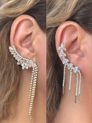 QA Quella Accessories Özel Seri  Zirkon Sarmal Sallantılı Gümüş & Gold  Küpeler - Gold
