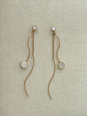 QA Quella Accessories Çelik Sedef Dalga Sallantılı Gold Zirkon Küpe