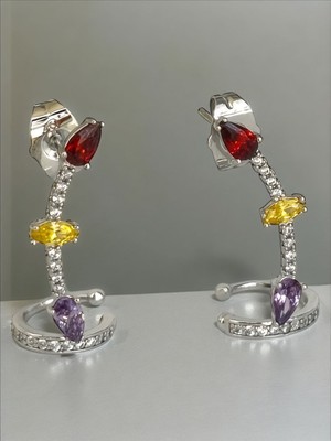 QA Quella Accessories Xuping Damla Renkli Zirkon Ok Delikli Earcuff Kıkırdak Küpe - Sol