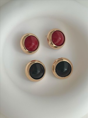 QA Quella Accessories Özel Seri Düğme Kırmızı-Siyah Gold Küpeler  - Kırmızı